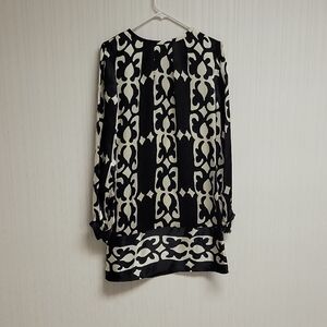 Cache Black & Cream Long Sleeve Silk Dress, Women's 2. Hippie Mod 60s Vibes